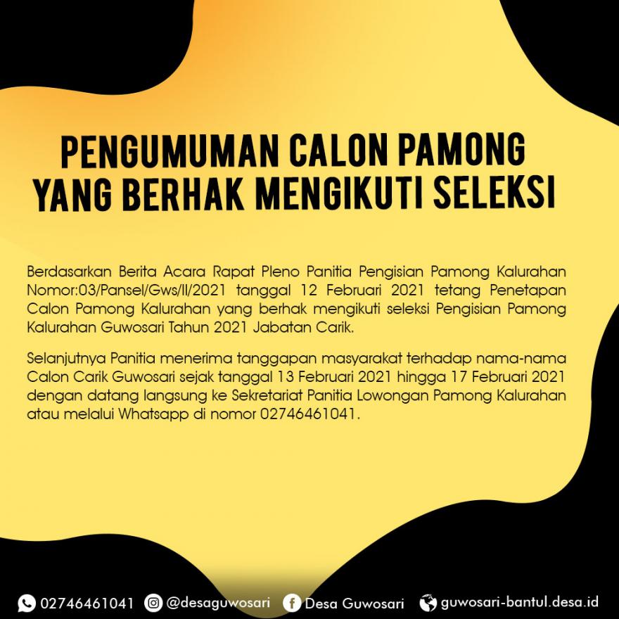 Pengumuman Calon Carik Yang Berhak Mengikuti Seleksi